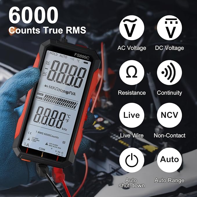 Digital Multimeter With USB Charging Capability Digital Multimeter Fully Automatic Digital-Display FS899L Color Screen For Accurate Electrical Measurements Including Voltage Current Readings(FS899C)