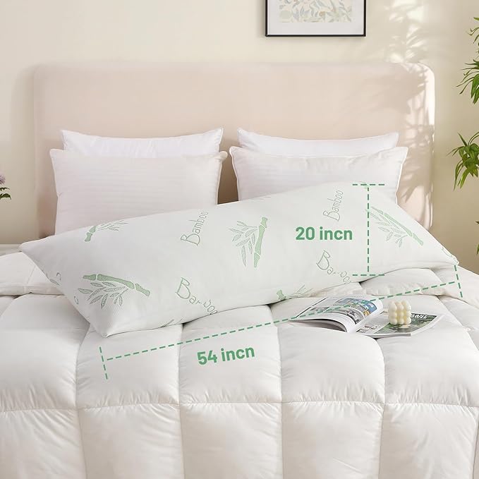 Primesoft Body Pillow for Adults, Memory Foam Long Pillow for Side Sleeper, Fluffy and Firm Full Body Pillow with Removable Pillowcase,Adjustable Filling,20×54 Inch,Green