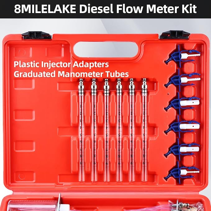 8MILELAKE Diesel Injector Flow Diagnostic Cylinder Common Rail Adaptor Test Tool Kit (Red)