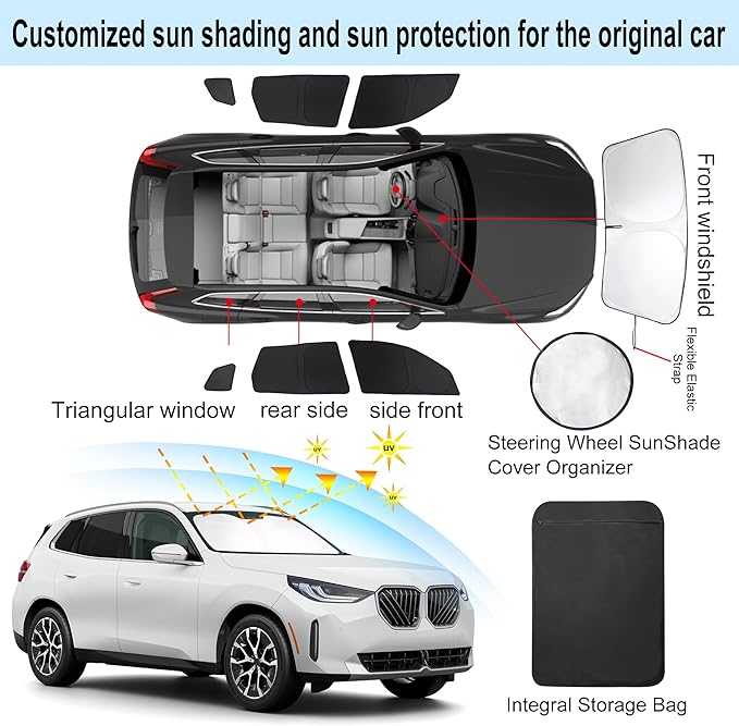 Windshield Sun Shade Car Windshield Foldable Full Windows Coverage Custom Fit for BMW X3 2025 2026 Accessories Car Window Shades Block Sun UV Rays 7PCS