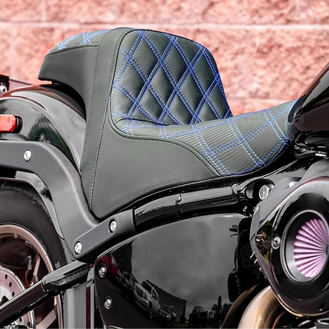 One-Piece Driver Passenger Seat Motorcycle 2-Up Seat Fit for Harley Sport Glide FLSB Low Rider FXLR FXLRS FXLRST 2018-later (Blue Stitching)