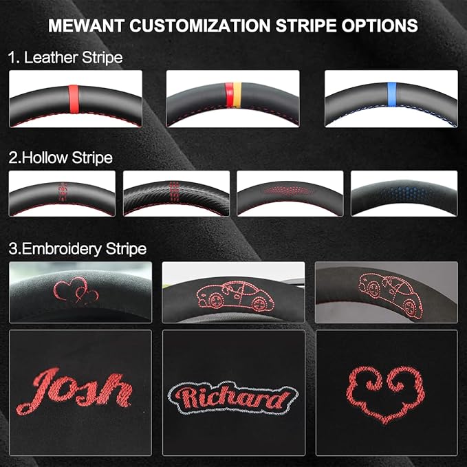 MEWANT Customized Version Genuine Leather&Suede Steering Wheel Cover Wrap Hand Stitch Fit for Toyota Hilux 2015-2021 / Fortuner 2015-2021
