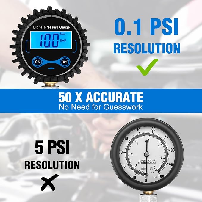 BETOOLL Digital Pro Fuel Injection Pressure Tester Kit Gauge 0-300 PSI with 9.49,7.89,6.30 Fuel Line Fittings