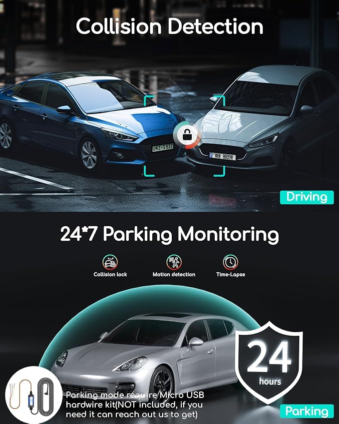 COOAU Dual Dash Cam 2.5K+1080P, Dash Cam Front and Inside, Built-in GPS and WI-FI, Dash Camera for Cars, Perfect for Uber and Taxi Drivers, Night Vision, Accident Record, 24Hr Parking Mode