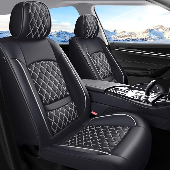 Fit Escape Car Seat Covers for Ford Escape 2001-2025 2026 - Luxury Leather, Anti-Slip, All-Weather Seat Cushions, Waterproof & Breathable, Airbag Compatible, Full 5-Seat Set (Whiteline)