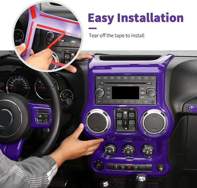 10PCS Full Set Interior Trim Kit for 2011-2018 Jeep Wrangler JK JKU,Center Console Trim, Dashboard Conditioning Switch Co-Pilot Handle Armrest Box Gear Shift Cover Trim(Purple)
