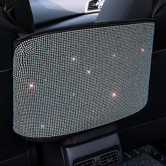 Car Net Pocket Handbag Holder Between Seat Back Organizer Storage Bag, Purse Holder for Console Front Seat Storage Barrier, Rhinestone Car Storage Organizer Between Front Seats, Multicolor