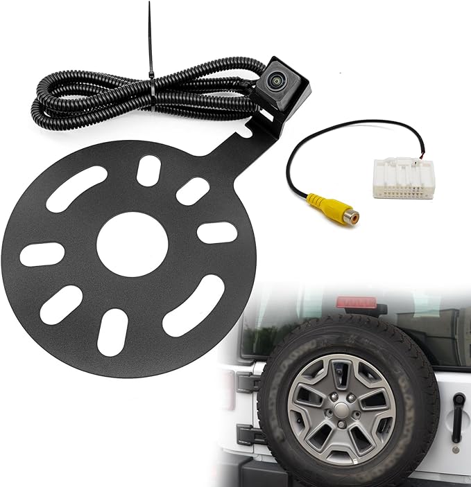 Spare Tire Backup Camera, Car Rear View Back Up Camera for Jeep Wrangler Spare Tire Mount 2007-2018, Waterproof Wide Angle Removable Camera Guidelines with OEM Monitor Adapter