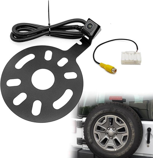 Spare Tire Backup Camera, Car Rear View Back Up Camera for Jeep Wrangler Spare Tire Mount 2007-2018, Waterproof Wide Angle Removable Camera Guidelines with OEM Monitor Adapter