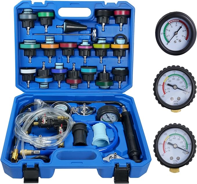 28PCS Coolant Pressure Tester & Vacuum Refill Kit, Radiator Pump Pressure Tester Kit for Automotive Cooling System Water Tank Leakage Detection, Fits Most Vehicles, Cars, SUVs, and Trucks