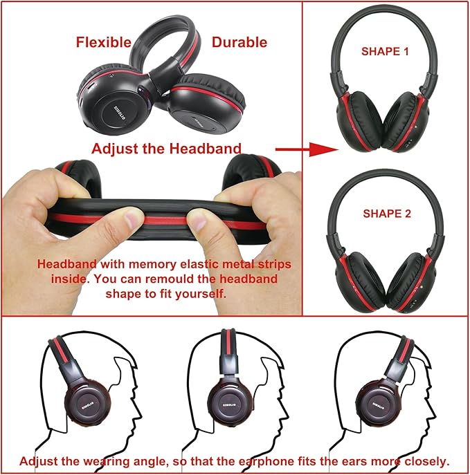 SIMOLIO 2 Pack IR Headphones for Car DVD Compatible with Honda Odyssey, Pilot, uConnect VES, Chrysler Pacifica, Town & Country, Dodge Grand Caravan, GMC Yukon, Toyota Sienna, Lexus, GM,Jeep 2006-2023