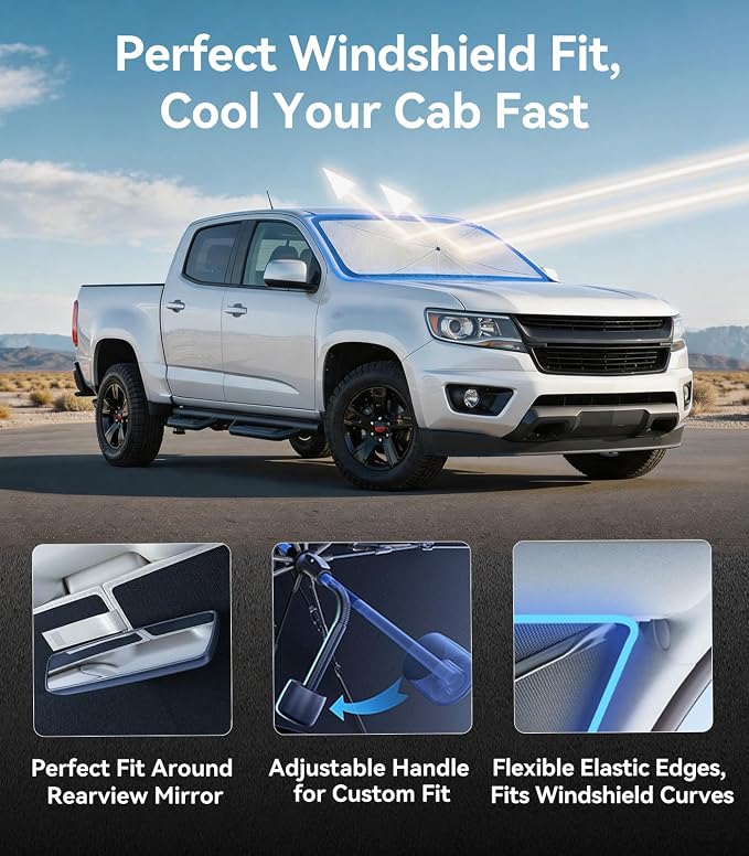 Nmoiss Windshield Sun Shade Umbrella for Colorado 2020-2026, [Vinyl Coating Heat Shield] Protect Car from Sun Rays & Heat Damage Keep Cool and Protect Interior