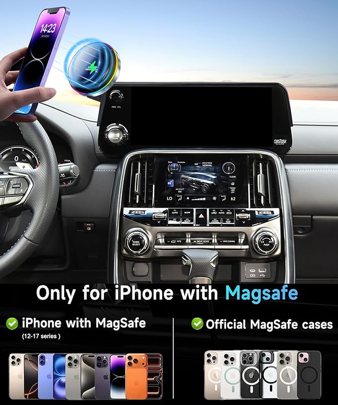 Car Phone Holder for 2022 2023 2024 2025 Lexus LX600 Accessories Apply to 12.3 Inch Touchscreen 15W Fast Wireless Charger Screen Fixed Clip HandsFree Cell Phone Mount 360° Rotation