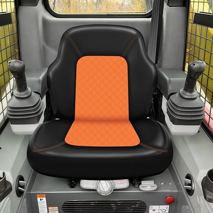 Industrial Vehicle Seat Cover for Skid Steer, Heavy Duty Leather Seat Cover, Compatible with John Deere, Caterpillar, Kubota, Bobcat, New Holland, Orange