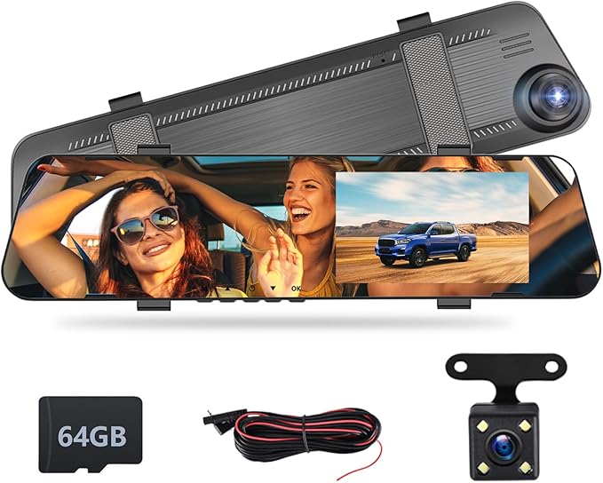 4.5" IPS Touch Screen Rear View Mirror Camera Dash Cam DVR Monitor Dual Camera Video Recording System 1080P/Loop Recording/G-Sensor/150° Wide Angel/Night Vision/Parking Assistance/64G Card