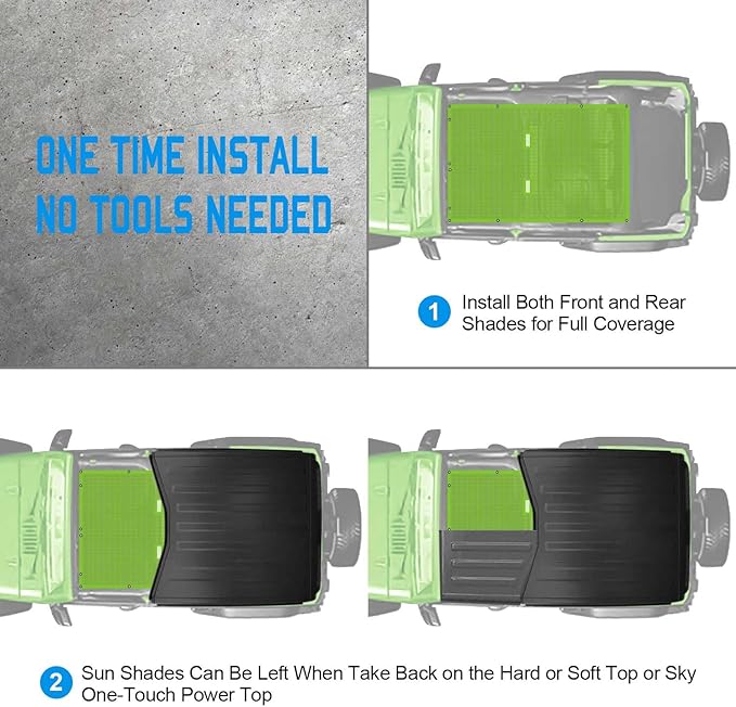 JK Sun Shade Top Compatible with Jeep Wrangler 4 Door 2007 to 2018 Sunshade Sunroof Bikini Cover Blocks UV Wind Noise Green Mesh for Full Length