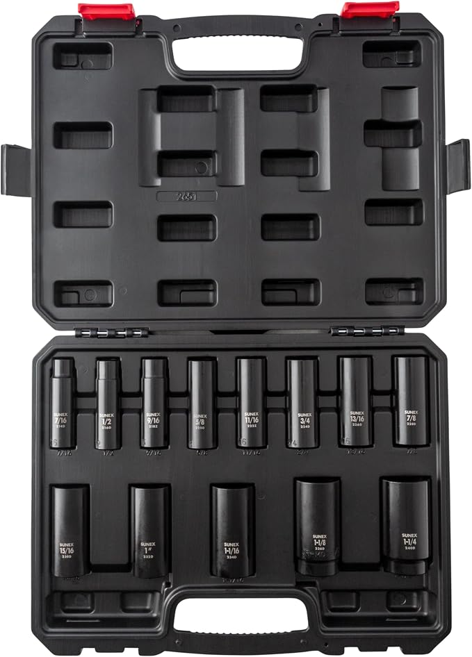 Sunex 2651 1/2-Inch Drive Standard SAE Impact Socket Set, 13 Piece
