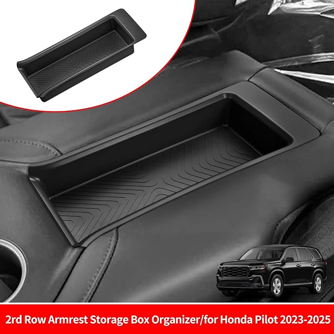 smabee 2nd Row Armrest Storage Box Compatible with Honda Pilot 2023 2024 2025 2026 Console Tray TPE Accessories Interior Storage Box Tray Insert Black