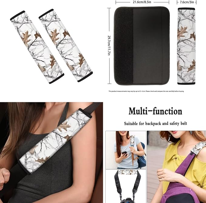 Howilath White Camo Hunting Forest Car Seat Cover Set of 13 with Steering Wheel Covers+Seat Belt Cover Pad+Keychains+Cup Coasters Universal Fit Auto Accessories