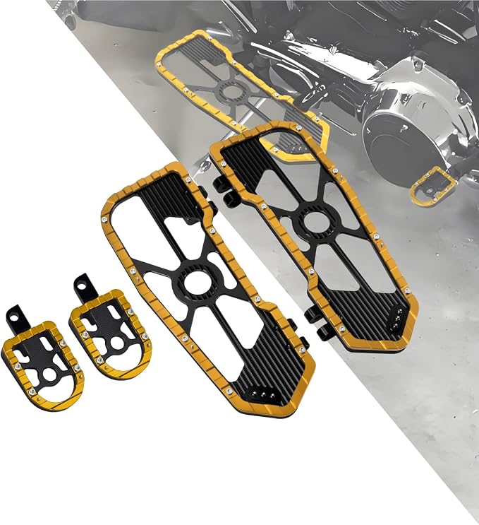 Motorcycle Floorboards Driver Passenger Footboards Wide Foot Pegs Board Pedal Compatible with Touring Electra Road Street Glide Softail Road King Yellow Edge