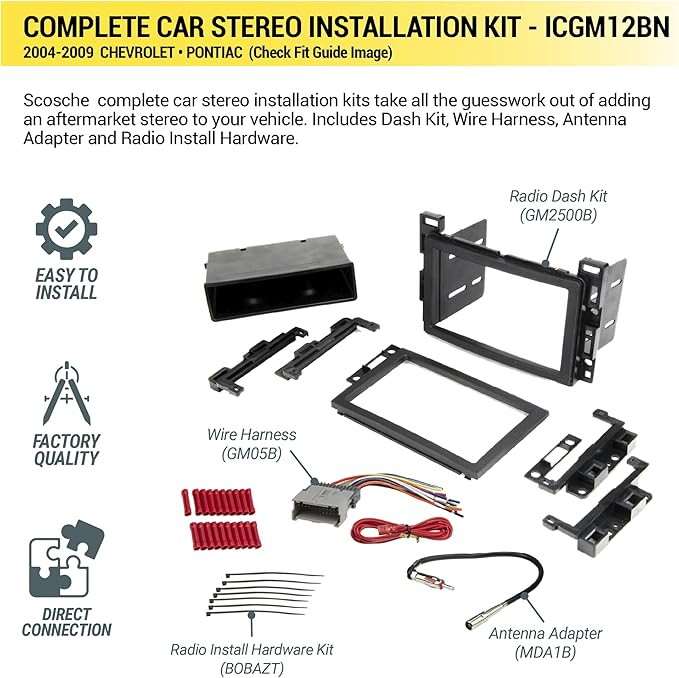 Scosche ICGM12BN Double DIN Radio Install Dash Kit Compatible with Select 2004-09 Non-Amplified Chevrolet and Pontiac Vehicles - Complete Car Stereo Installation Kit - See Vehicle Fit Guide in Images