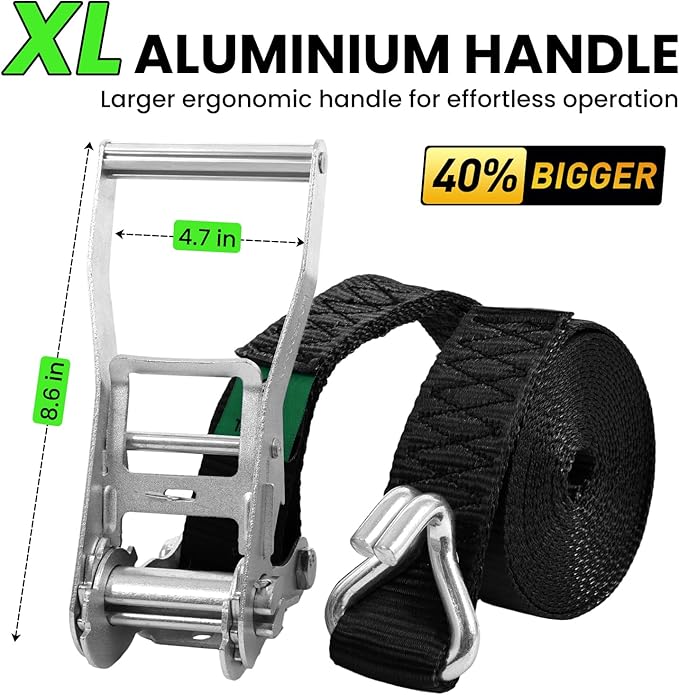 2 Inch Ratchet Straps Heavy Duty -20ft Tie Down Straps with J Hooks - 10,000lb Break Strength Ratchet Tie Down Strap - Black Heavy Duty Ratchet Straps - Cargo Straps for Truck, Lawn Equipment, 4 Pack