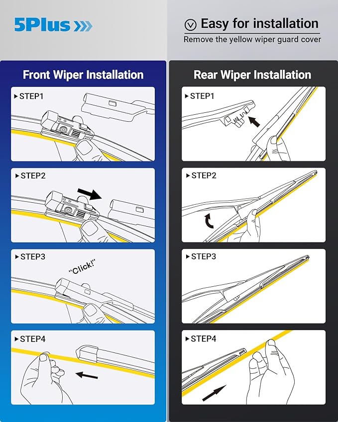 5 PLUS Wipers Replacement for Jeep Renegade 2015-2023 Windshield Wiper Blades,22"+20" Windshield Wipers with 10" Rear Wiper Blade - Factory Fit & All-Season OEM Quality (Pack of 3)