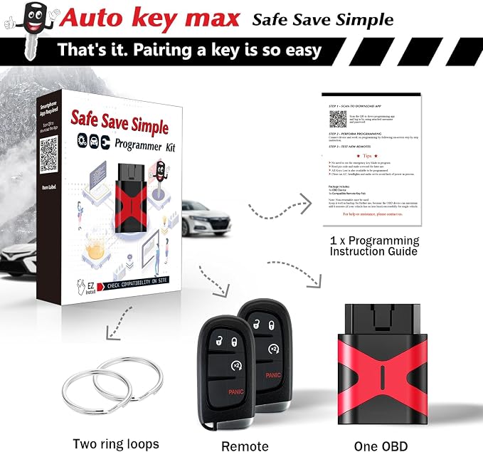 2 Programmable Key fob,Simple Programmer Tool Compatible for 2013 2014 2015 2016 2017 2018 Dodge Ram 1500 2500 3500 Pickup Truck Smart Keyless Remote GQ4-54T