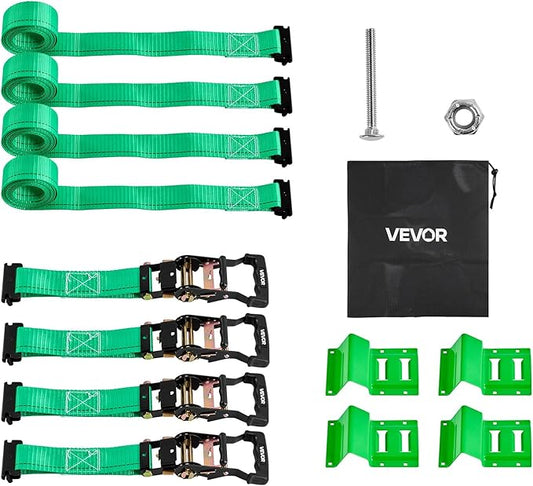 VEVOR Wheel Chock Tie-Down Kit, Chock-Style Trailer Strap, Car Kit with Buckle, Break Strength 4380 lbs & Working Load 1460 lbs Motorcycle Tie-Down System E-Hooks for ATVs, UTVs