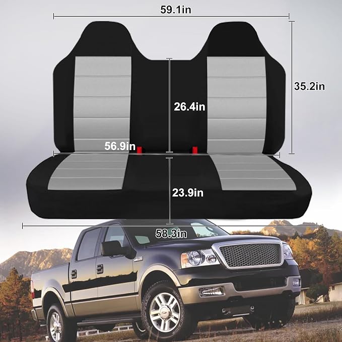 Custom Bench Seat Covers for Ford F150 1999 2000 2001 2002 2003 2004 Heavy Duty Cloth Protector Interior Accessories，Waterproof & Machine Washable - Gray