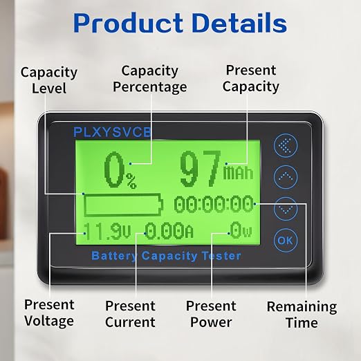 500A Battery Monitor with Shunt, LCD Backlight Screen RV Monitor, High and Low Voltage Programmable Alarm, 10V-120V Battery Monitor for RV Motorcycle Golf Cart Trucks Boat Solar Panel