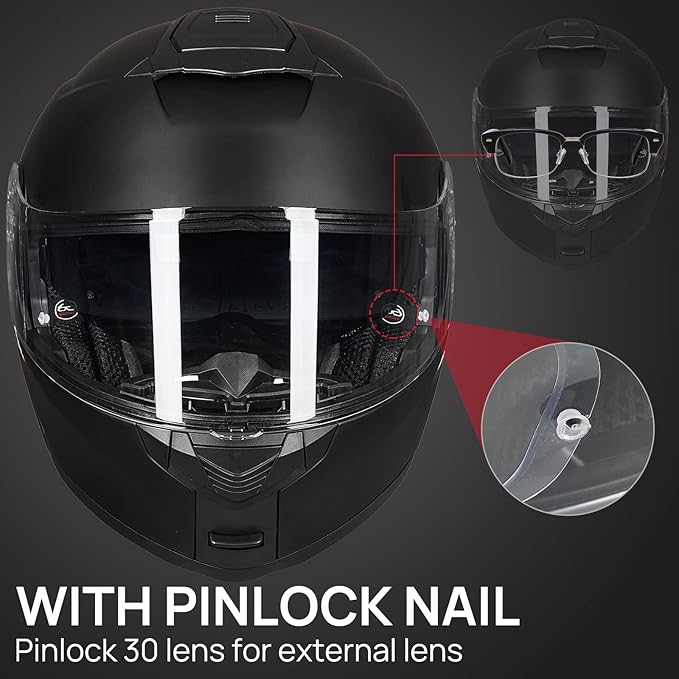 ILM Adult Motorcycle Modular Full Face Helmet Flip up Dual Visor DOT Approved Model 159(Matte Black,X-Large)