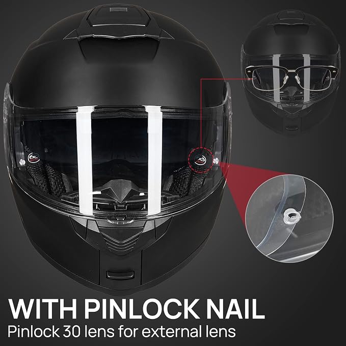 ILM Adult Motorcycle Modular Full Face Helmet Flip up Dual Visor DOT Approved Model 159(Matte Black,Small)