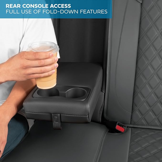 MotorBox Prestige Edition Rear Seat Cover for Cars, Open Sides Leather Seat Cover, Premium PU Leatherette Black & Gray Back Seat Covers for Cars Trucks SUVs, Rear Bench Only