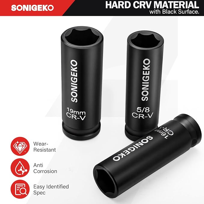 3/8" Drive Impact Socket Set, 67-Piece Standard Metric & SAE 6 Point CR-V Steel Sockets,Includes Extension Bars, 20-Piece Swivel Sockets, Universal Joint, Ratchet Handle and Adapter