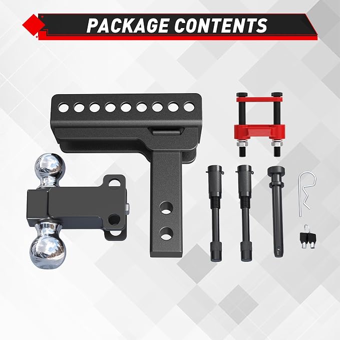 TYT Adjustable Truck Trailer Hitch for 2 inch Receiver, 6" Drop/Rise Tow Hitch with Dual Balls (2" & 2-5/16"), Compatible with Heavy-Duty Trailer Systems up to 20,000 lbs, Includes Hitch Tightener