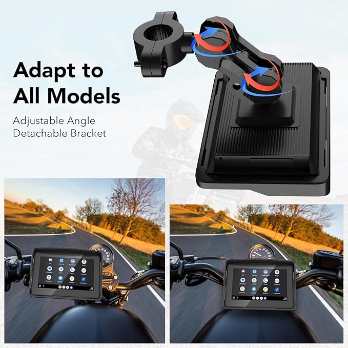 YZW Portable Wireless Motorcycle Apple Carplay & Android Auto, Motorcycle Carplay IP67 Waterproof GPS Navigation System, 5" Motorbike Touchscreen, Support Dual Bluetooth, EQ, Siri/Google Assistant