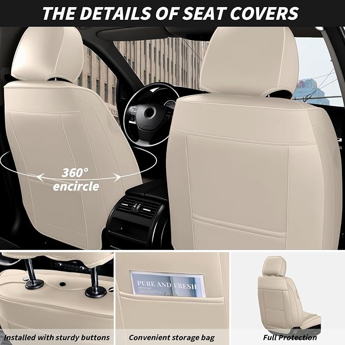 Arazi Fit for 90% of Mercedes-Benz Seat Covers, 360° Full Wrap Original Seat Cover, Waterproof Nappa Leather Seat Covers with Big Space Storage Pocket Seat Protector（5 Seats Standard, Beige&Brown）