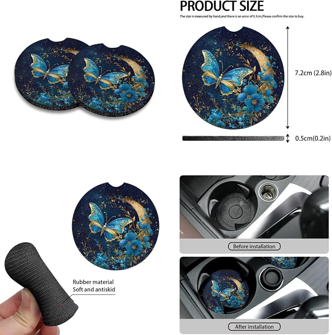 Howilath Butterfly Moon Floral Car Seat Cover Set of 10 with Front Seat Cover Split/Keychain/Seatbelt Pads/Steering Wheel Cover/Armrest Cushion/Coasters, Universal Fit All Seasons