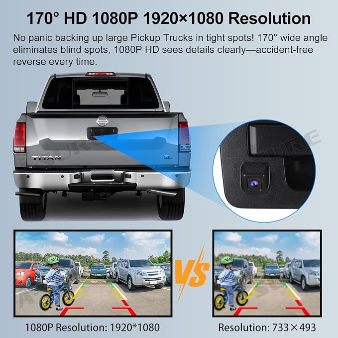 ASURE Tailgate Handle Rear View Camera for Nissan Titan 2013-2015 Truck Reverse Camera Pickup Backup Camera OEM Fit - 1080P HD Wide Angle Waterproof Night Vision Parking Assist Easy Install Hitch
