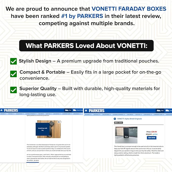 VONETTI Grande - Premium Key Fob Signal Blocker, Faraday Key Fob Protector, RFID Key Fob Protector, Faraday Box for Car Keys, Faraday Bag for Key Fob
