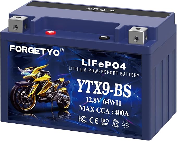 Lithium YTX9-BS, LiFePO4 Motorcycle Battery, 12V 5AH 400A ATV, UTV, Jet Ski, 4 Wheeler,Snowmobile,Tractor and Generator Battery
