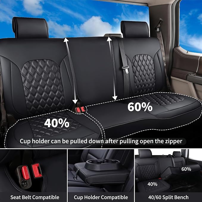 Huidasource Silverado Seat Covers Front & Rear Fit for Chevy Silverado GMC Sierra Pickup 1500 2014-2018, 2500HD 3500HD 2015-2019 Crew Double Extended Cab Leather Seat Cushion Cover (Full Set/Black)