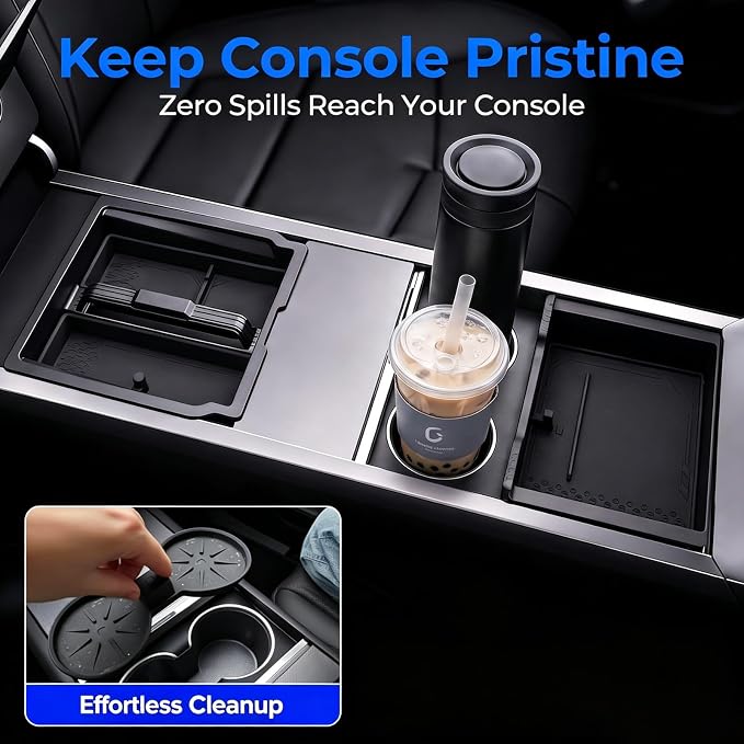 Tesla Center Console Organizer & Armrest Storage Box, Essential Accessories for Tesla Model 3 Highland (2024-2026)/ Model Y Juniper(2025-2026),6-Piece Dual-Layer Hidden Tray