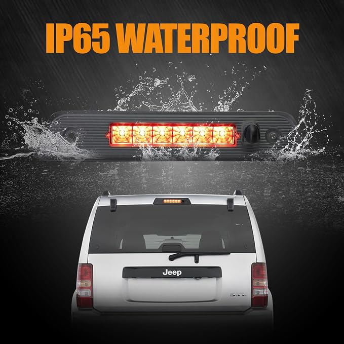 Third 3rd Brake Light LED for 2008-2012 Jeep Liberty, High Mount Rear Brake Lights Assembly for 08-12 Liberty, Waterproof Center Cab Lamp Stop Light (Black)