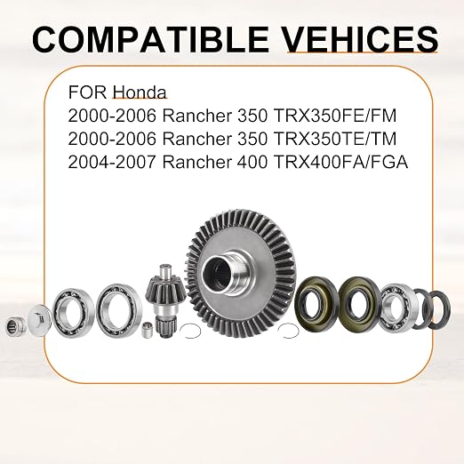 Rear Differential Bearing and Seal Kit & Final Drive Ring Pinion Gear for Honda Rancher 350 400 TRX350FE FM TE TM TRX400FA FGA 2000-2007