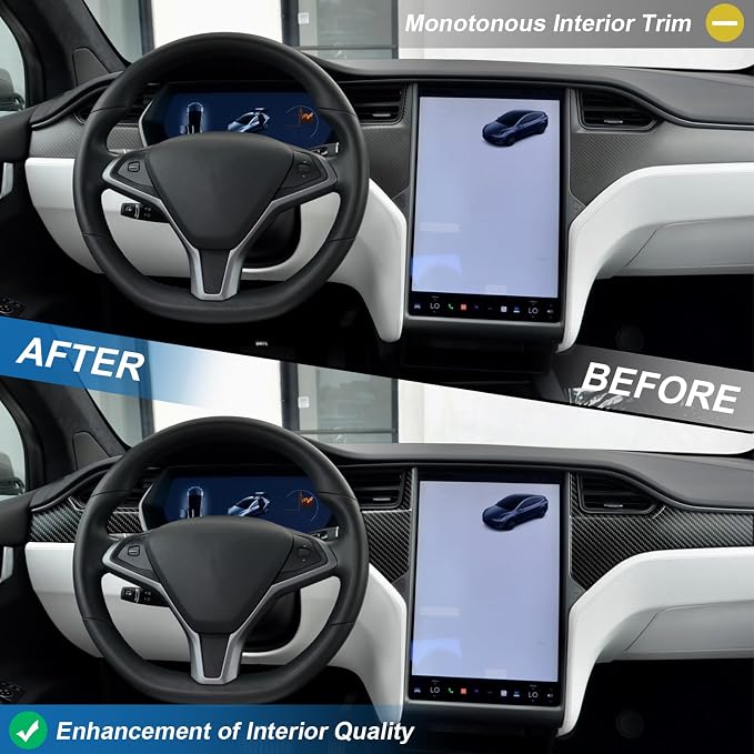 8PCS Real Carbon Fiber Center Console Dashboard Panel Trim Compatible with 2012–2020 Tesla Model S & 2016–2020 Model X, Interior Decor Sticker Accessories
