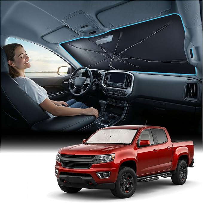 Nmoiss Windshield Sun Shade Umbrella for Colorado 2020-2026, [Vinyl Coating Heat Shield] Protect Car from Sun Rays & Heat Damage Keep Cool and Protect Interior