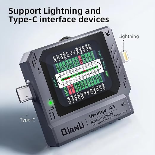 Mobile Phone Tail Plug Detector Tail Plug Comprehensive Analysis Tester Current Voltage Detection High Precision Digital Display Tester Support Lightning Type-C for iPhone Android Phone