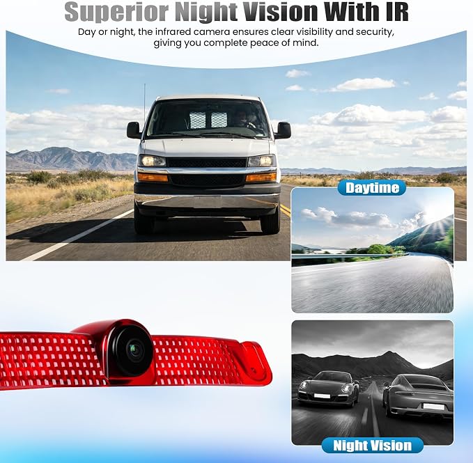 Car Brake Light Backup Camera for Chevrolet Chevy Express Van/GMC Savana Van 2003-2017|IP67 Waterproof Reversing Camera with 140°Wide Angle|IR Night Vision,Rear View Reverse Parking Camera
